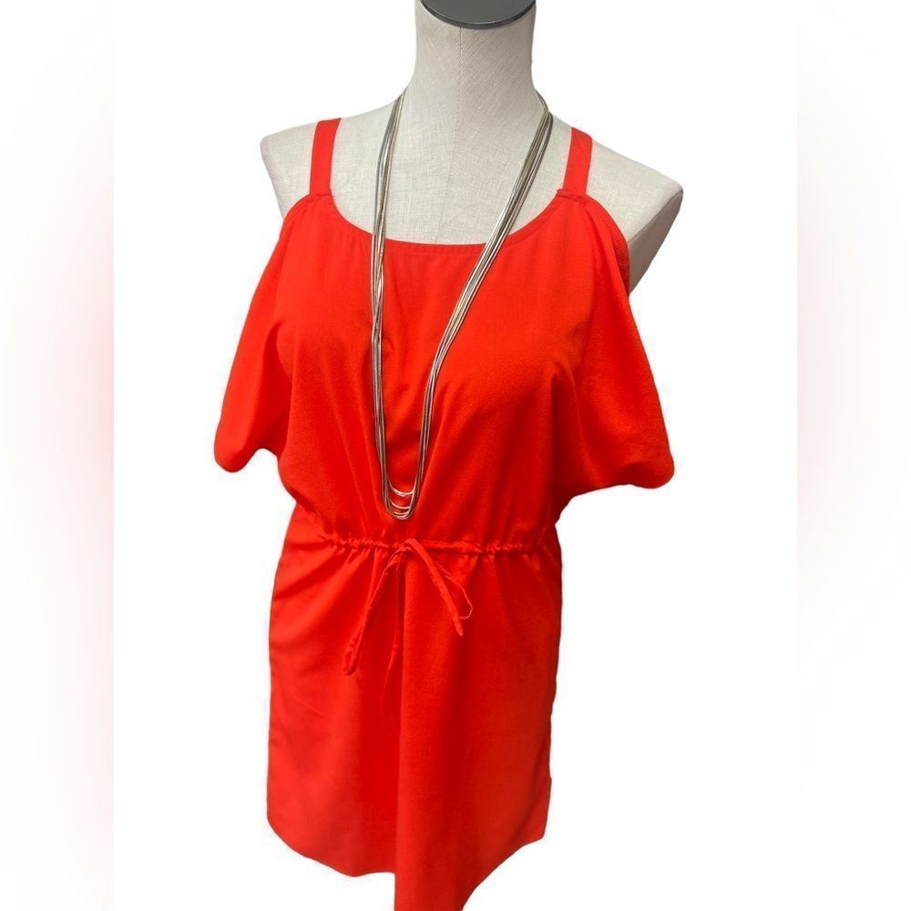 Umgee Cold Shoulder Open Back Orange Mini with waist tie Small EUC